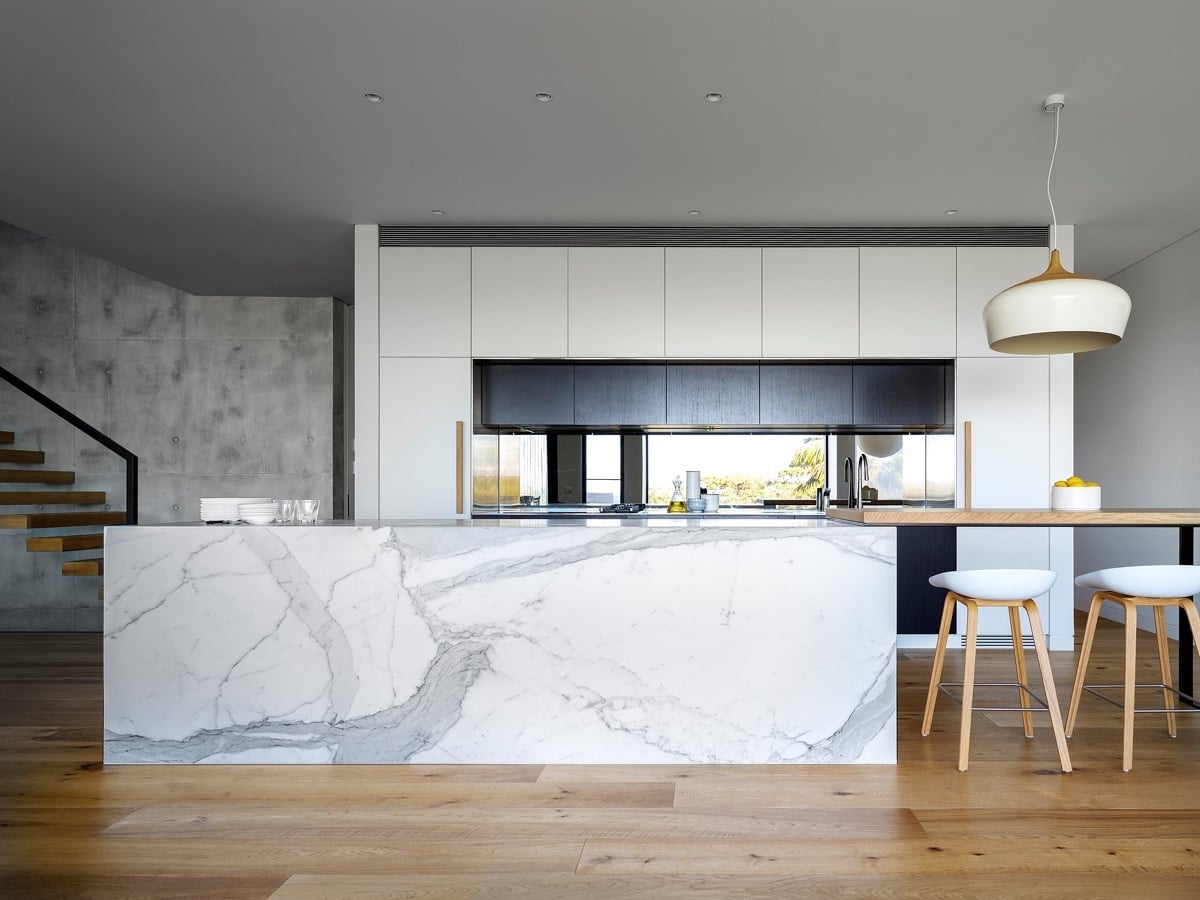 wooden floor marble kitchen